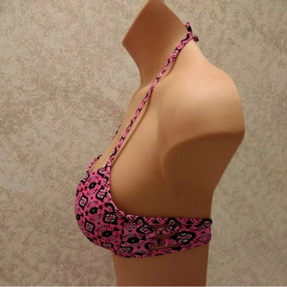 Aeropostale Pink and Black Patterned Bikini Top